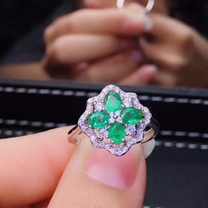 Natural Emerald /& Cubic Zirconia Woman Ring 925 Sterling Silver Statement Ring Engagement and Wedding Ring Emerald Ring