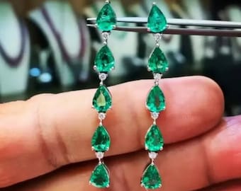 Pendientes Emerald Drop, Pendientes Green Emerald Silver, 925 Sterling Silver Drop Earring, Handmade Gemstone Jewelry, May Birthstone Earrings