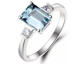 Natural Aquamarine Ring, 925 Sterling Silver, Aquamarine Ring, Engagement Ring, Wedding Ring, Luxury Ring, Ring/Band, Emerald Cut Ring