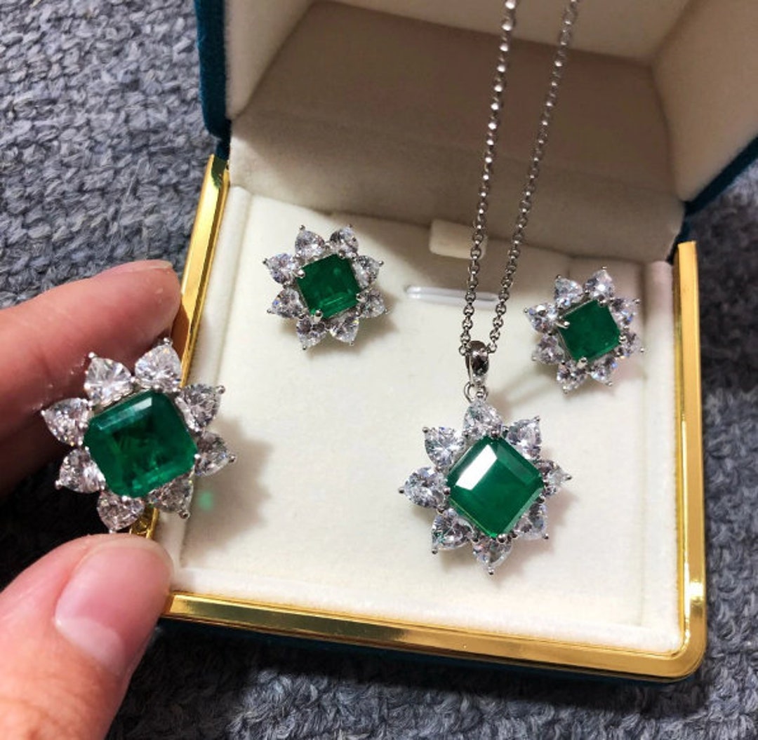 Emerald Pandent Set, Engagement Jewelry Set, Emerald Jewelry Set ...