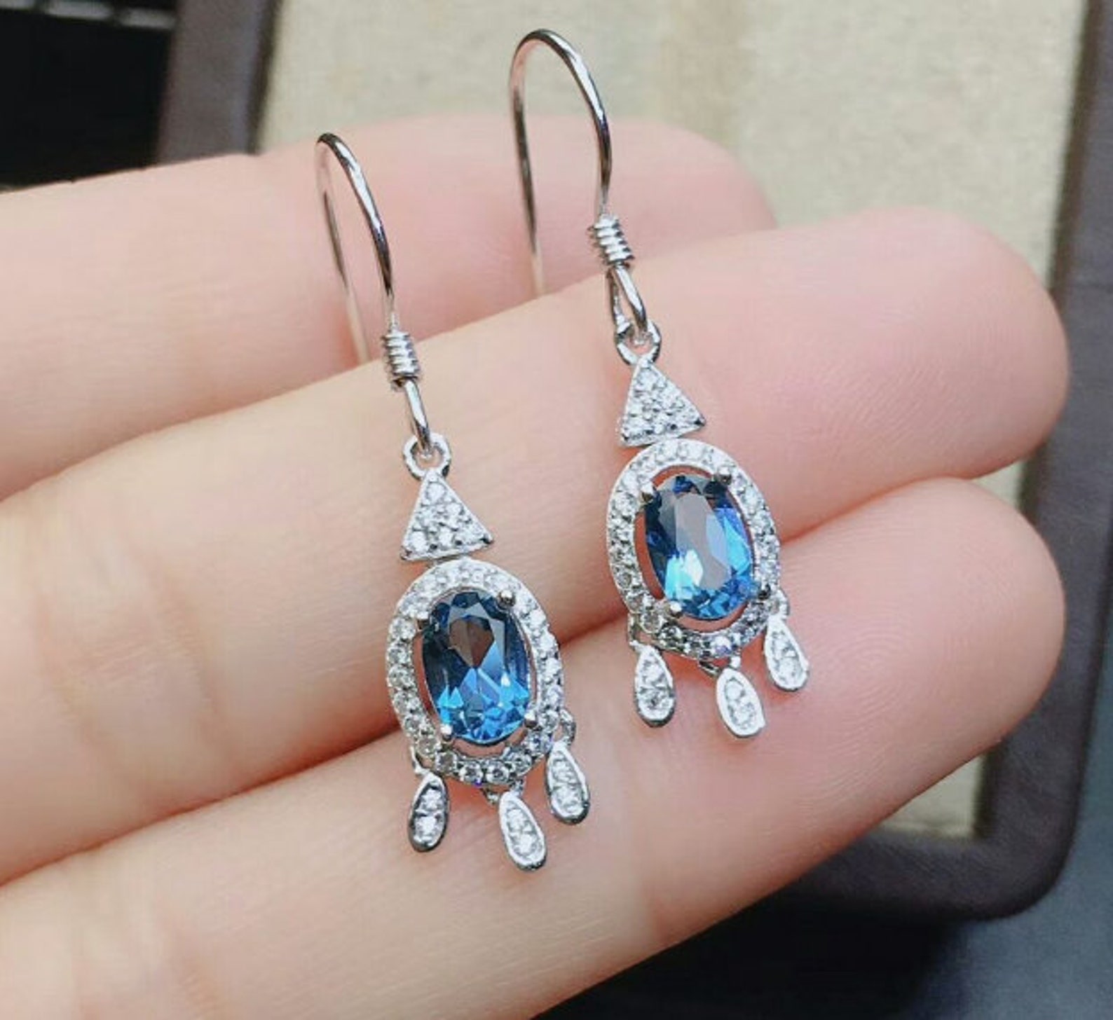 Natural Blue Topaz Jewelry Set Engagement Ring Blue Topaz Etsy