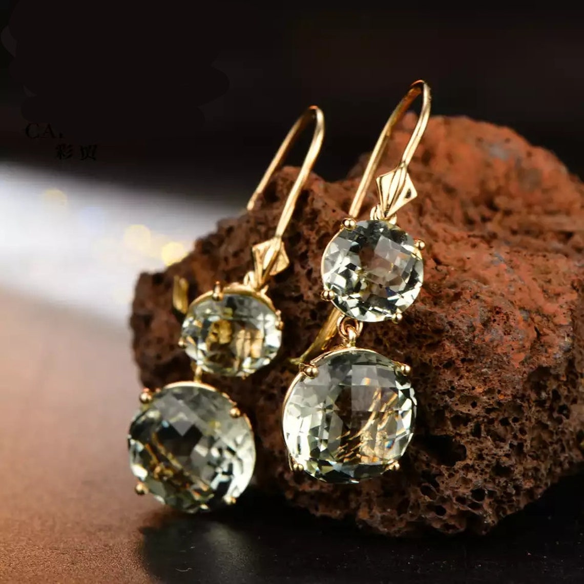 Green Amethyst Open Drop Earrings