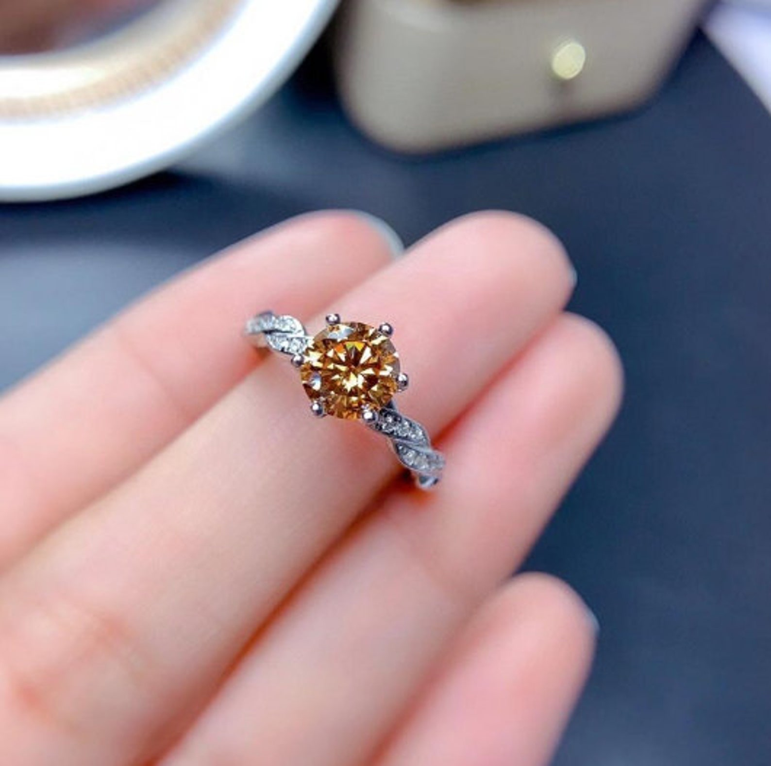 5 Carat Moissanite 925 Sterling Silver Ring in Banana Yellow main image 1