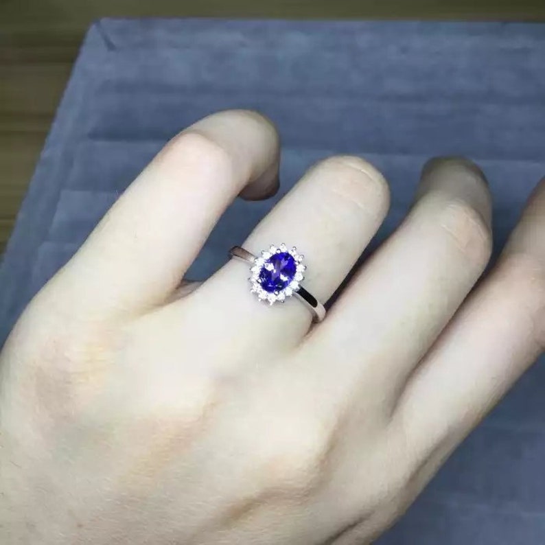 Natural Tanzanite Ring,925 Sterling shops Sliver,Engagement Ring,Wedding Ring, luxury Ring, soliture Ring,Ovel cut Ring