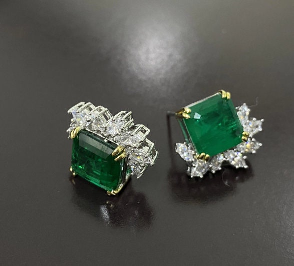 Lab Emerald Stud Earrings 925 Sterling Silver Emerald Stud - Etsy