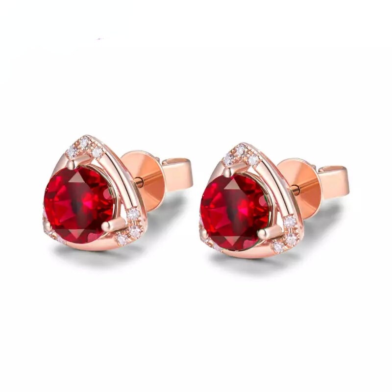 Natural Ruby Studs Earrings 14k Rose Gold Ruby Earrings | Etsy