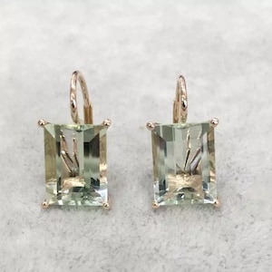 Natural Green Amethyst Drop Earrings, 925 Sterling Silver, Green Amethyst Earrings, Luxury Earrings, Green Amethyst Rectangle Earrings