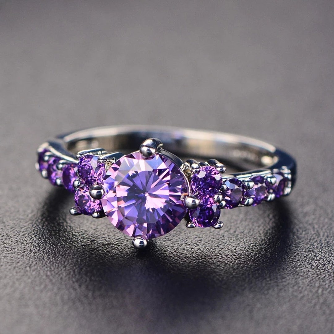 925 Sterling Silver Lab Amethyst Woman Ring, Emerald Ring, Statement ...