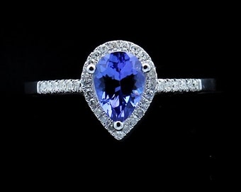 Natural Tanzanite Ring, 10k Solid White Gold Engagement Ring, Wedding Ring, Tanzanite Ring, luxury Ring, soliture Ring, Pear cut Ring