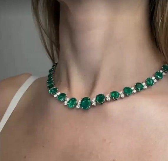 Louise Silver Tennis Chain Green Necklace | Genevive Jewelry | Wolf & Badger