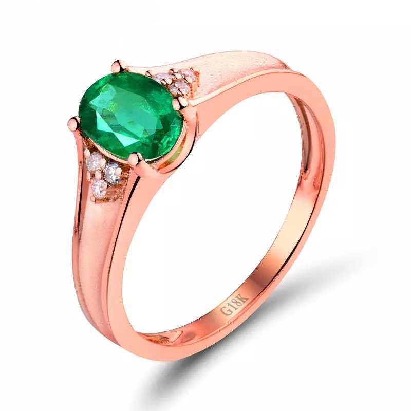 Natural Emerald Ring 18k Solid Rose Gold Engagement Ring | Etsy