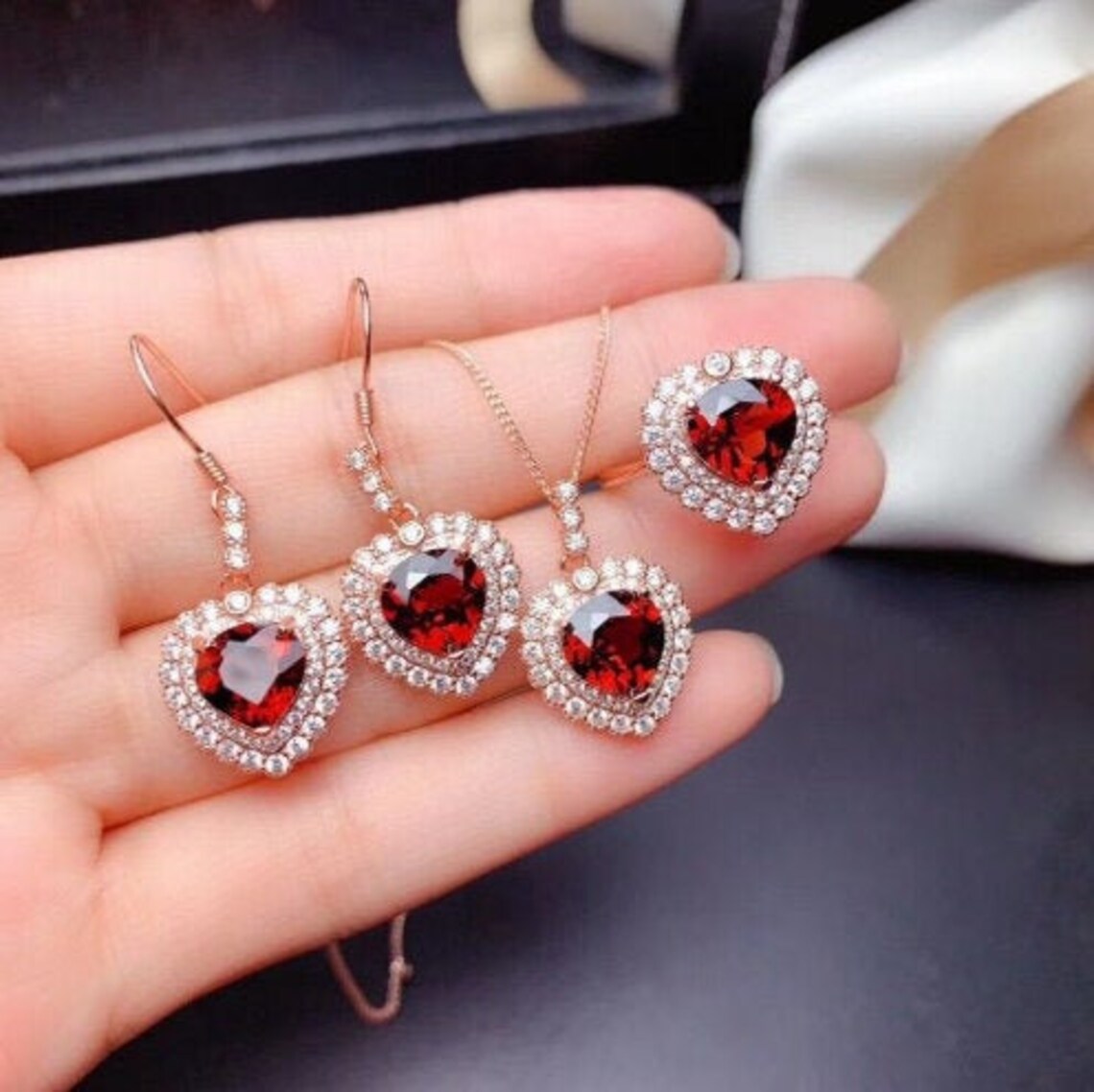 Natural Red Jewelry Set Engagement Ring Red Etsy
