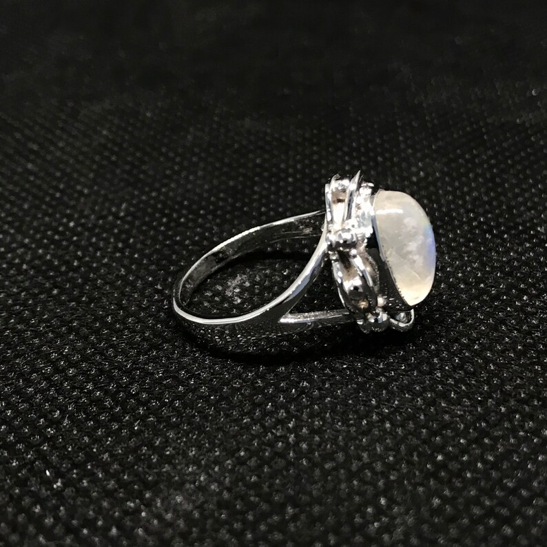 Oval Cabution Ring Natural White Rainbow Ring Luxury Ring Wedding Ring 925 Sterling Silver RingBand White Rainbow Engagement Ring