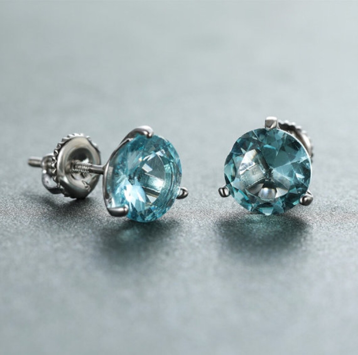 Lab Aquamarine Stud Earrings 925 Sterling Silver Aquamarine Etsy