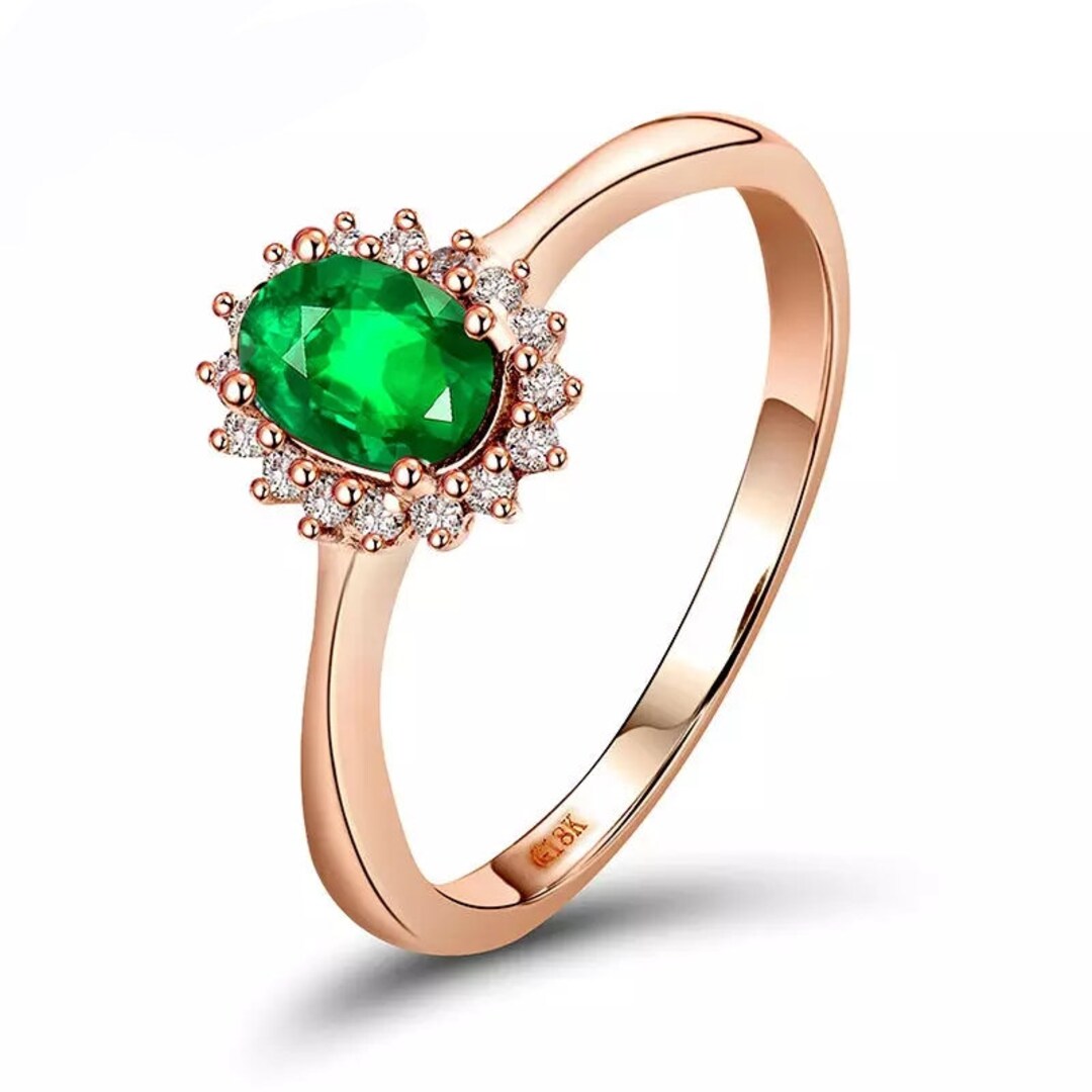 Natural Emerald Ring 18k Solid Rose Gold Engagement Ring - Etsy