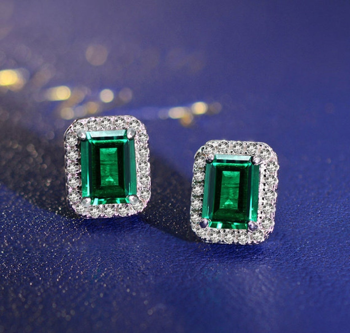 Lab Emerald Drop Earrings 925 Sterling Silver Emerald Drop Etsy