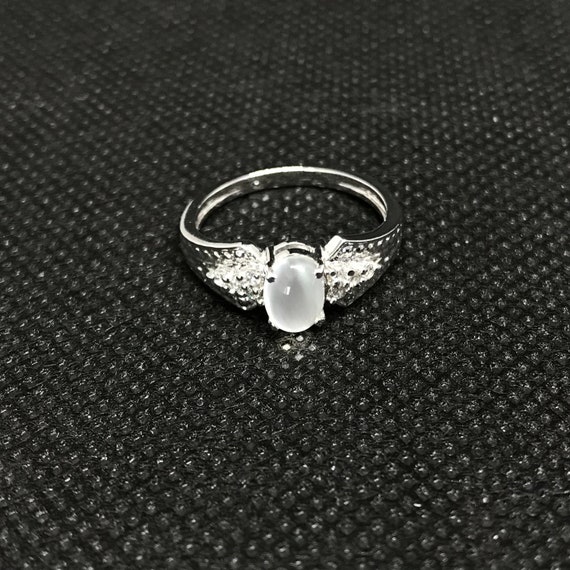 Oval Cabution Ring Natural White Rainbow Ring Luxury Ring Wedding Ring 925 Sterling Silver RingBand White Rainbow Engagement Ring