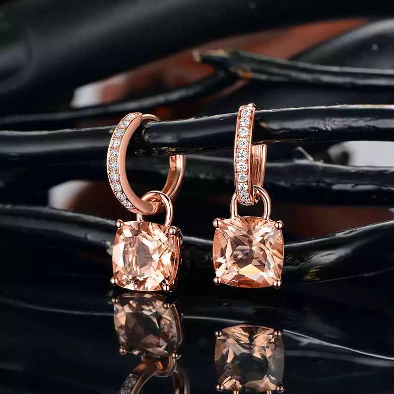 Morganite drop earrings rose gold Clearance