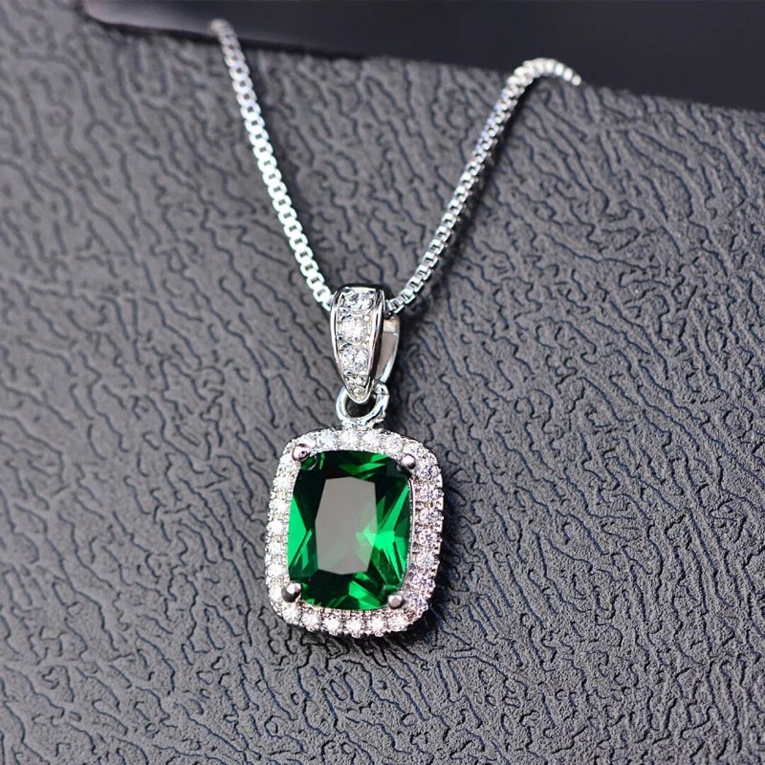 Emerald Pendant Engagement Pendent Sapphire Silver Pendent - Etsy