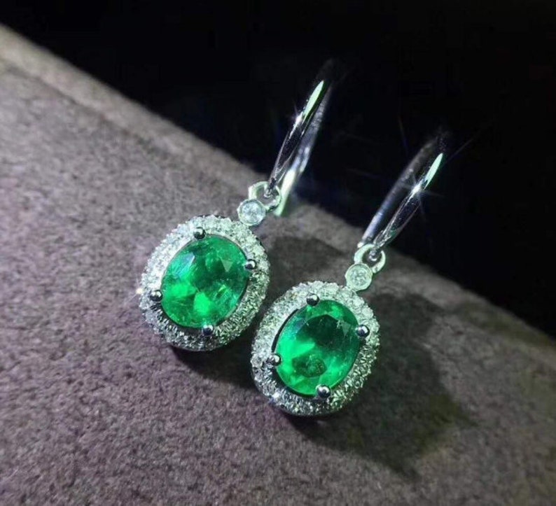 Natural Emerald Drop Earrings, 925 Sterling Silver, Emerald Drop Earrings, Emerald Silver Earrings, Luxury Earrings, Oval Cut Stone Earrings image 1