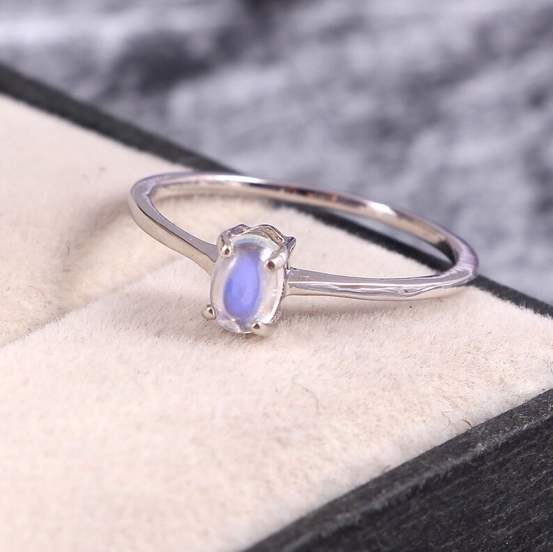 Oval Cabution Ring Natural White Rainbow Ring Luxury Ring Wedding Ring 925 Sterling Silver RingBand White Rainbow Engagement Ring
