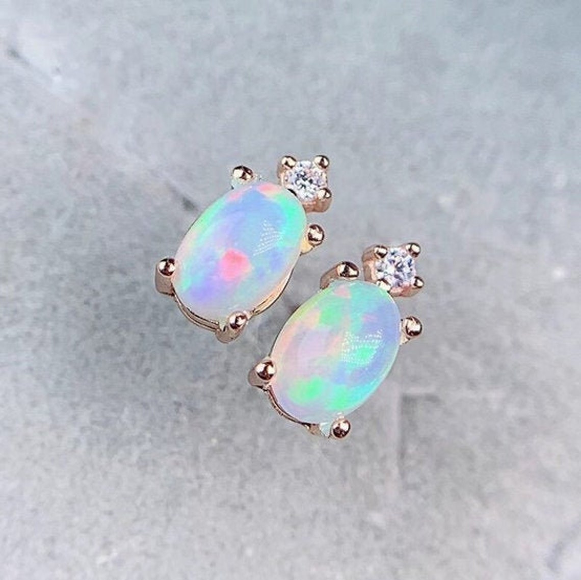 Natural Opal Studs Earrings 925 Sterling Silver Opal Studs | Etsy