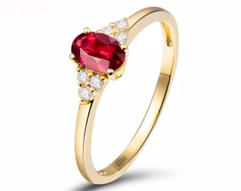 Natural Ruby Ring, 18k Solid Yellow Gold Engagement Ring, Wedding Ring, Luxury Ring, Ring/Band, Oval Cut Ring