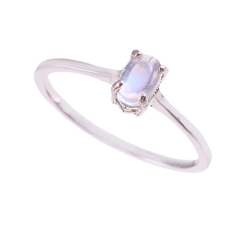 Oval Cabution Ring Natural White Rainbow Ring Luxury Ring Wedding Ring 925 Sterling Silver RingBand White Rainbow Engagement Ring