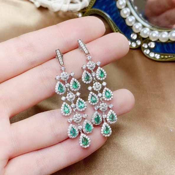 Natural Emerald Drop Earrings 925 Sterling Silver Emerald - Etsy