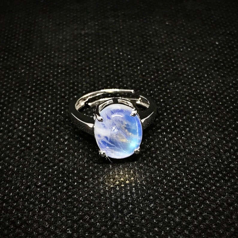 White Rainbow Engagement Ring 925 Sterling Silver Natural White Rainbow Ring Luxury Ring RingBand Wedding Ring Oval Cabution Ring