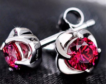 Ruby Studs Earrings, 925 Sterling Silver, Ruby Studs, Ruby Earrings, Ruby Luxury Earrings, Gift For Her, Ruby Round cut Earrings