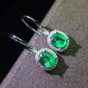 Natural Emerald Drop Earrings, 925 Sterling Silver, Emerald Drop Earrings, Emerald Silver Earrings, Luxury Earrings, Oval Cut Stone Earrings image 2