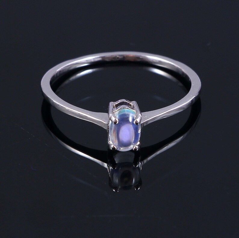 Oval Cabution Ring Natural White Rainbow Ring Luxury Ring Wedding Ring 925 Sterling Silver RingBand White Rainbow Engagement Ring