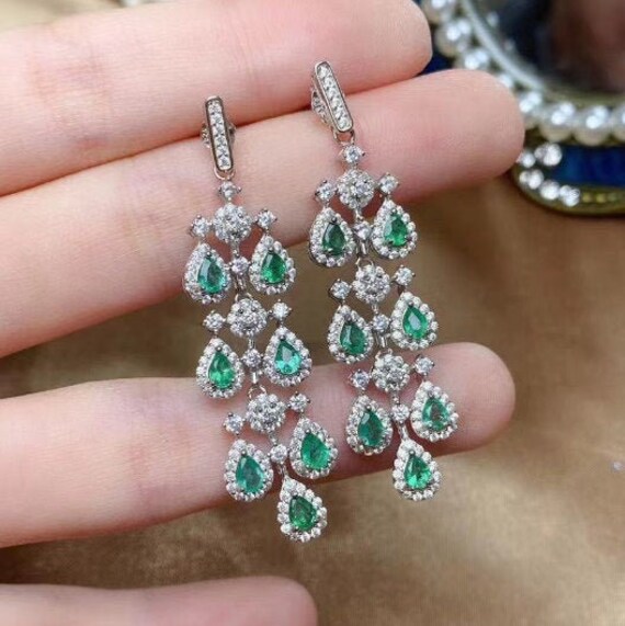 Natural emerald drop earrings deals