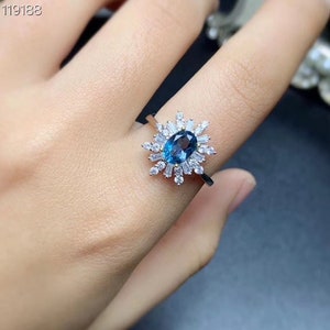 Natural Blue Topaz Ring, 925 Sterling Sliver, Topaz Engagement Ring ...