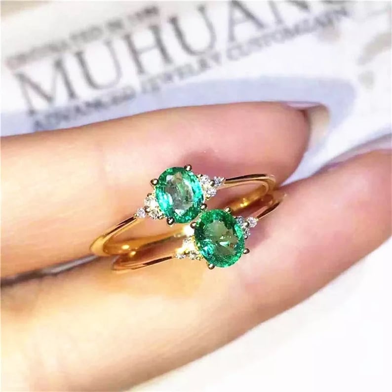 Emerald Ring Statement Ring Engagement and Wedding Ring 925 Sterling Silver Natural Green Emerald /& Cubic Zirconia Woman Ring