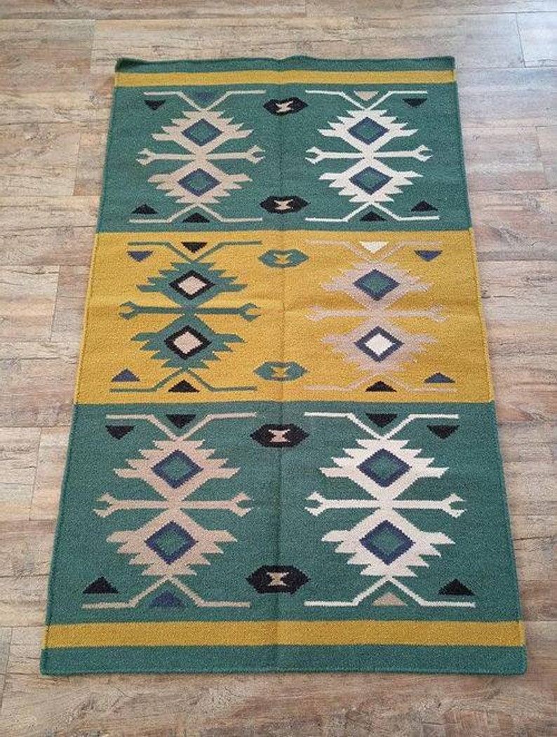 Bohemin rug, 4x6, 5x8, 6x9, 8x10, handmae wool jute ug, large area rug, beutifu wool jute rug, vintage rug, Indian village art. image 1