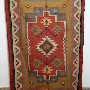 Handwoven Wool Jute Kilim Rug Eco - Friendly Boho Area Rug, Home And Living Room Decor Rug, Reversible Rug, Natural Wool Jute Kilim Rug,