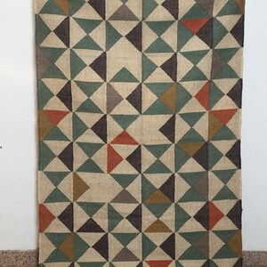 Handmade Wool Jute Kilim Rug, Handwoven Jute Rug, Vintage Area Wool  And Jute Rug, Kilim Reversible Dhurrie Rug, Traditional Indian Rug,