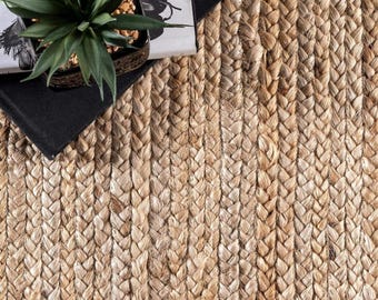 Natuurlijk gevlochten jute tapijt, handgemaakt boerderijtapijt, milieuvriendelijk boho tapijt, rustieke natuurlijke vloermat, geweven jute tapijt, decoratief tapijt