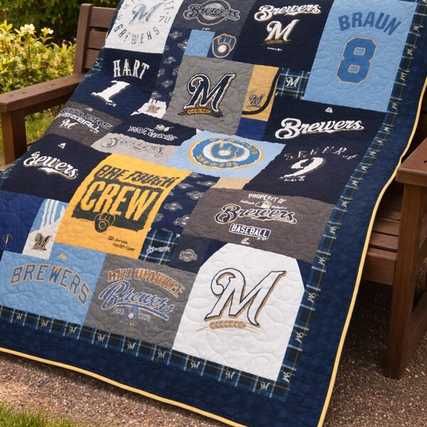 Custom T-Shirt Quilt, Memory Blanket from Sports Jerseys and Clothes, Handmade Mosaic Quilt, Personalized Graduation or Memorial Keepsake
