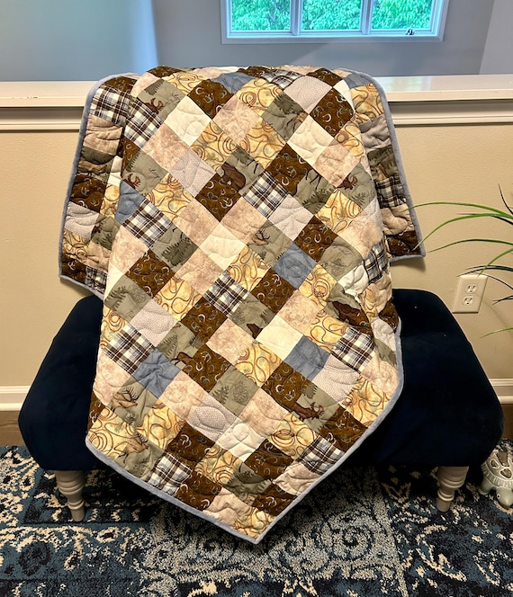 Handmade patchwork baby quilt lap quilt cowboy nature horse country quilt