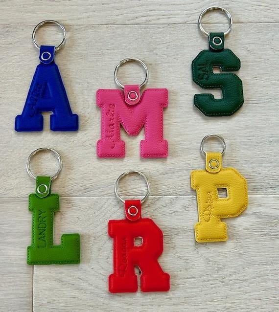 Faux Leather Initial Keychain, Personalized Letter Keyring, Custom Name Gift