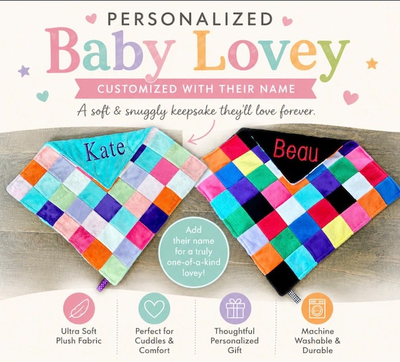 Personalized Baby Lovey Security Blanket Patchwork design