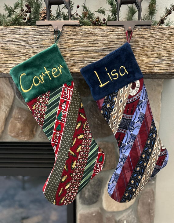 Custom Necktie Christmas Stocking, Handmade Keepsake, Personalized Holiday Item