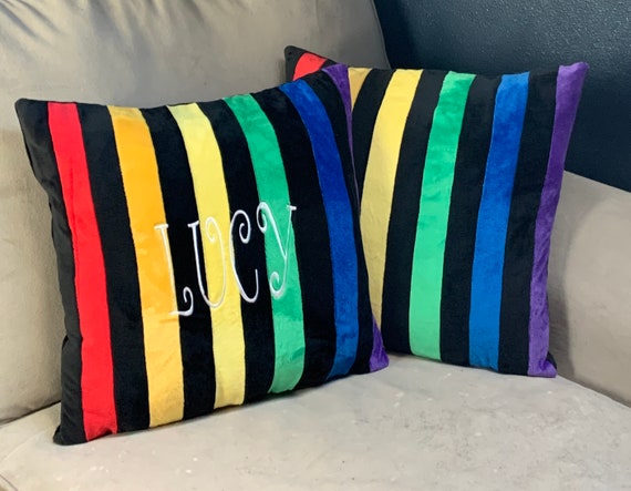 Personalized Name Pillow Cover 18" x 18", Minky Bed Pillow Cover, Personalized Rainbow Pillow Decoration, Girls Room Rainbow Decor