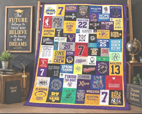Custom T-Shirt Memory Quilt, Mosaic Style, High School College Graduation, Sports Jersey Keepsake