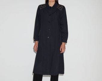 Vintage black cotton blend coat with piping detail and gathered sleeves