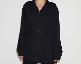 Vintage black twill oversized shirt with chest pockets