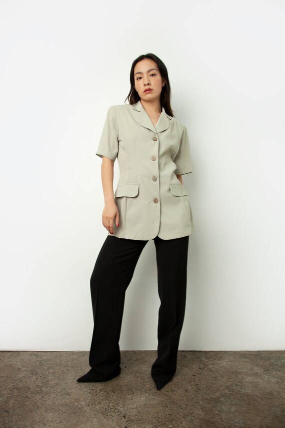 Vintage pistachio tailored blouse or short sleeve